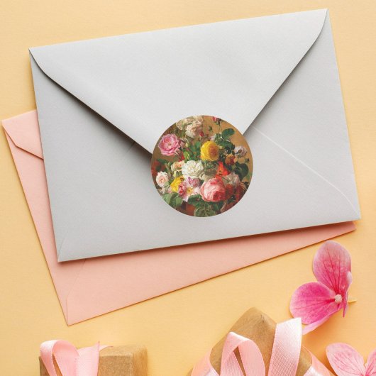 Rose in einer Vase von Aghate Pilon, florale Kunst Runder Aufkleber