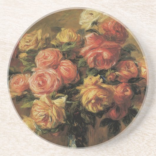 Rose in einer Vase von Pierre Renoir, Vintage Kuns Sandstein Untersetzer (Vorne)