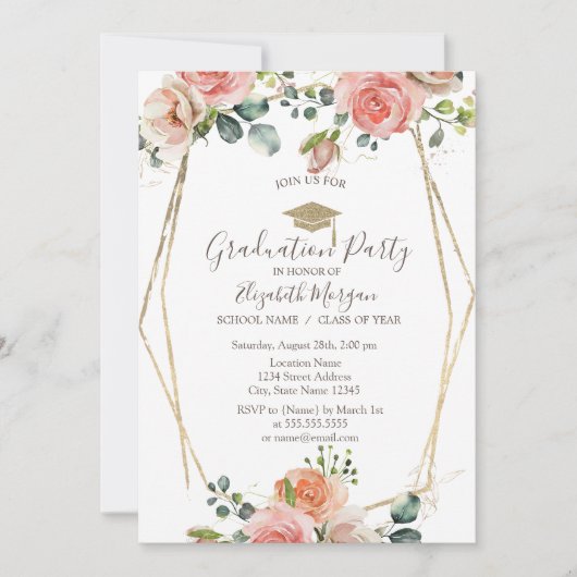 Rose in Form, Grad Cap, Abschluss Einladung (Vorderseite)