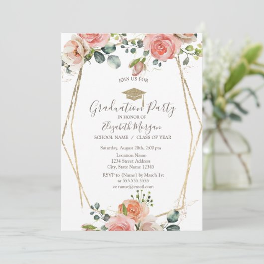 Rose in Form, Grad Cap, Abschluss Einladung (Stehend Vorderseite)