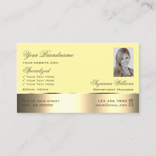 Rose in Gelb-Gold-Dekoration mit Logos und Foto Visitenkarte (Rückseite)