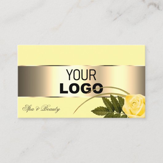 Rose in Gelb-Gold-Dekoration mit Logos und Foto Visitenkarte (Vorderseite)