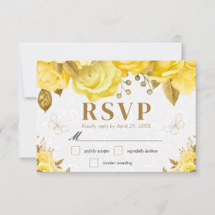 Rose in Gelb und Gold, Hochzeiten RSVP Karte