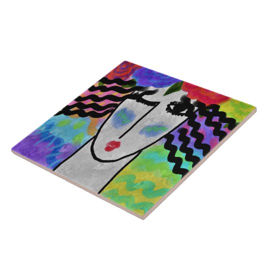 Rose in ihrem Haar Abstrakte digitale Malerei Fliese (Seite)