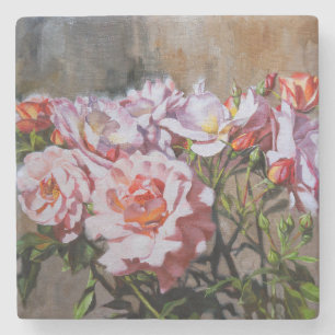 Rose in Pavlovsk - elegante Ölmalerei in Rosa Steinuntersetzer