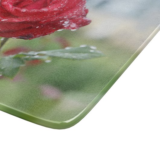 Rose in Regentropfen Schneidebrett (Ecke)