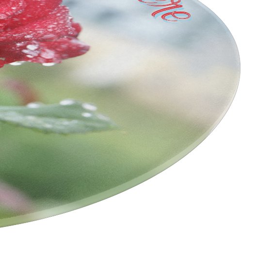 Rose in Regentropfen Schneidebrett (Ecke)