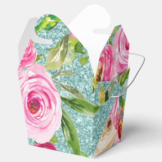 Rose in Rosa Aqua Glitzer Personalisiert Geschenkschachtel (Geöffnet)