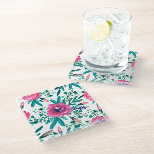 Rose in Rosa Aquarellfarben Glasuntersetzer