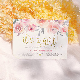 Rose in Rosa mit Blütenfarbe Eine Girl-Babydusche Einladung