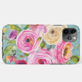 Rose in Rosa und Creme Aqua Glitzer Case-Mate iPhone Hülle (Rückseite (Horizontal))