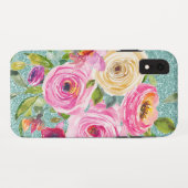 Rose in Rosa und Creme Aqua Glitzer Case-Mate iPhone Hülle (Rückseite (Horizontal))