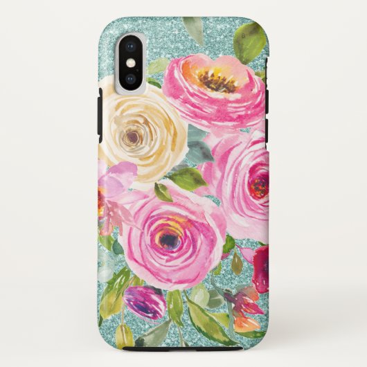 Rose in Rosa und Creme Aqua Glitzer Case-Mate iPhone Hülle (Rückseite)