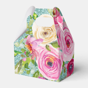Rose in Rosa und Creme Aqua Glitzer Geschenkschachtel