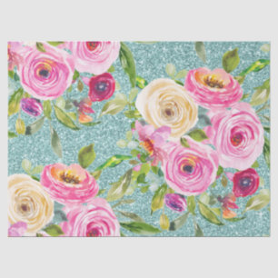 Rose in Rosa und Creme Aqua Glitzer Seidenpapier