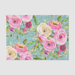 Rose in Rosa und Creme Aqua Glitzer Seidenpapier