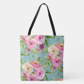 Rose in Rosa und Creme Aqua Glitzer Tasche (Vorderseite)