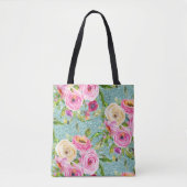 Rose in Rosa und Creme Aqua Glitzer Tasche (Vorderseite)