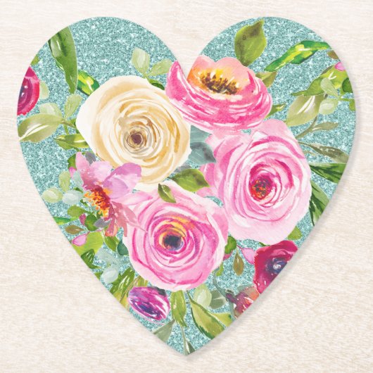 Rose in Rosa und Creme Aqua Glitzer Untersetzer (Vorderseite)