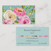 Rose in Rosa und Creme Aqua Glitzer Visitenkarte (Vorne/Hinten)