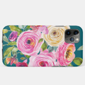 Rose in Rosa und Creme auf Aquamarin Case-Mate iPhone Hülle (Rückseite (Horizontal))