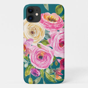 Rose in Rosa und Creme auf Aquamarin Case-Mate iPhone Hülle