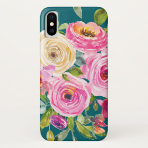 Rose in Rosa und Creme auf Aquamarin Case-Mate iPhone Hülle