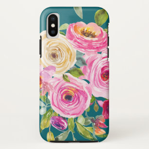 Rose in Rosa und Creme auf Aquamarin Case-Mate iPhone Hülle