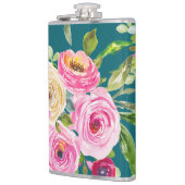 Rose in Rosa und Creme auf Aquamarin Flachmann (Links)