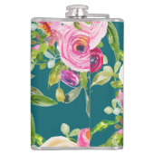 Rose in Rosa und Creme auf Aquamarin Flachmann (Rückseite)