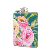 Rose in Rosa und Creme auf Aquamarin Flachmann (Links)