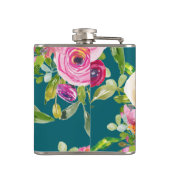 Rose in Rosa und Creme auf Aquamarin Flachmann (Rückseite)