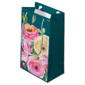 Rose in Rosa und Creme auf Aquamarin Kleine Geschenktüte (Rückseite Schrägansicht)