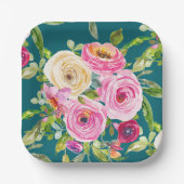 Rose in Rosa und Creme auf Aquamarin Pappteller (Vorderseite)