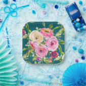 Rose in Rosa und Creme auf Aquamarin Pappteller (Party)