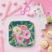 Rose in Rosa und Creme auf Aquamarin Pappteller (Party)