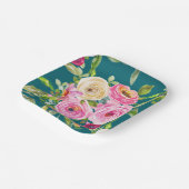 Rose in Rosa und Creme auf Aquamarin Pappteller (Gewinkelt)