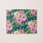 Rose in Rosa und Creme auf Aquamarin Puzzle (Horizontal)