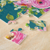 Rose in Rosa und Creme auf Aquamarin Puzzle (Seite)