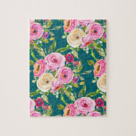 Rose in Rosa und Creme auf Aquamarin Puzzle