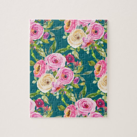Rose in Rosa und Creme auf Aquamarin Puzzle (Vertikal)