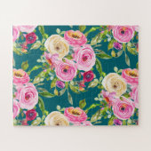 Rose in Rosa und Creme auf Aquamarin Puzzle (Horizontal)