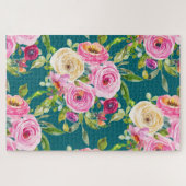 Rose in Rosa und Creme auf Aquamarin Puzzle (Horizontal)