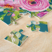 Rose in Rosa und Creme auf Aquamarin Puzzle (Seite)