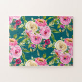 Rose in Rosa und Creme auf Aquamarin Puzzle (Horizontal)