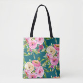 Rose in Rosa und Creme auf Aquamarin Tasche (Vorderseite)