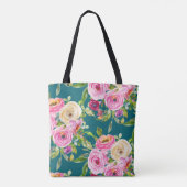 Rose in Rosa und Creme auf Aquamarin Tasche (Rückseite)