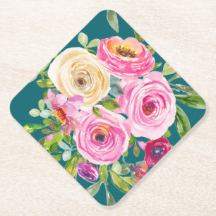 Rose in Rosa und Creme auf Aquamarin Untersetzer