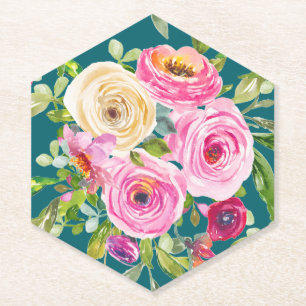 Rose in Rosa und Creme auf Aquamarin Untersetzer