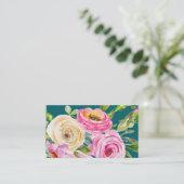 Rose in Rosa und Creme auf Aquamarin Visitenkarte (Stehend Vorderseite)